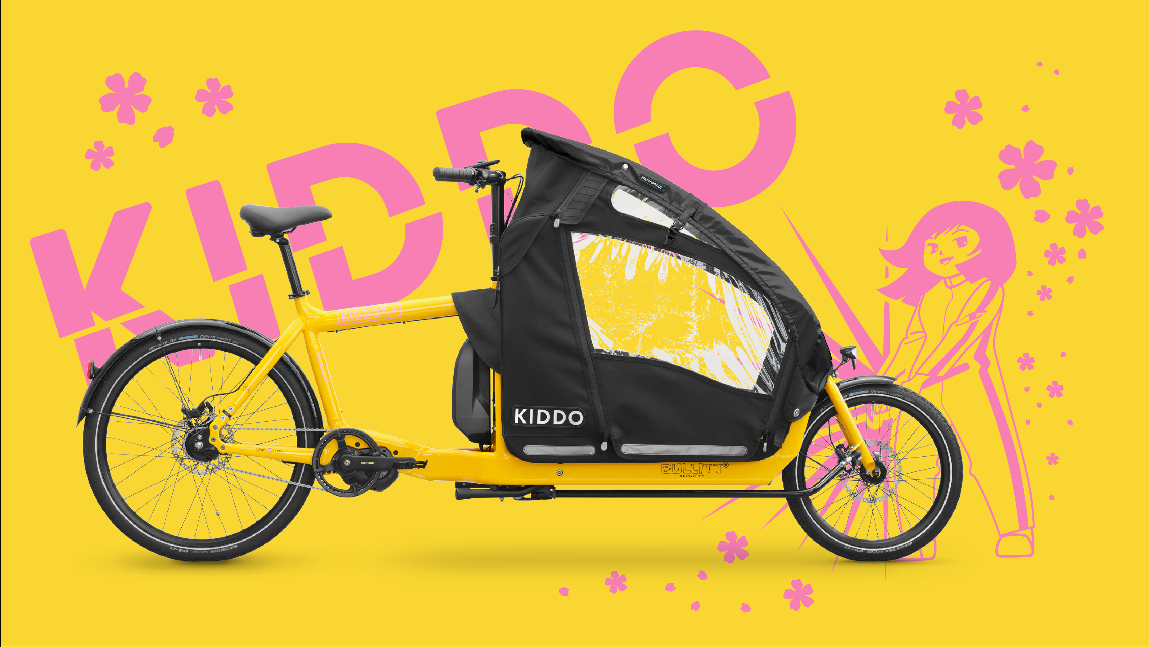 Bullitt Kiddo seitliche Ansicht mit hohem, wasserdichtem Verdeck